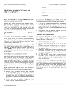 California Cash Aid and Food Stamps Change Report