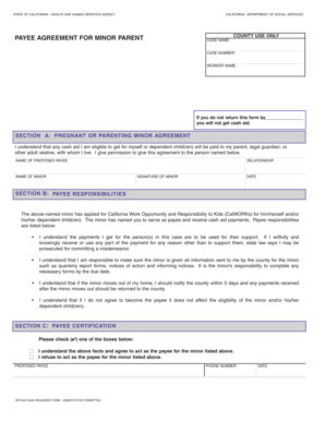 California Minor Parent Payee Agreement