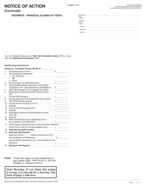 California Recipient Financial Eligibility Test Notice