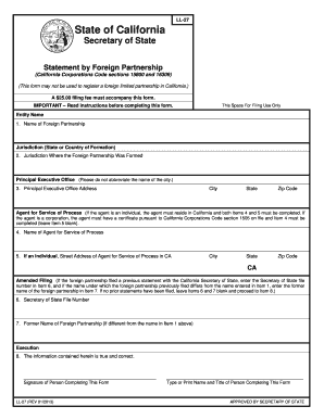 California Statement by Foreign Partnership