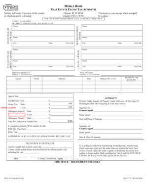 Washington Mobile Home Real Estate Excise Tax Affidavit
