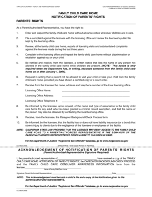 California Family Child Care Home Parents' Rights Notification