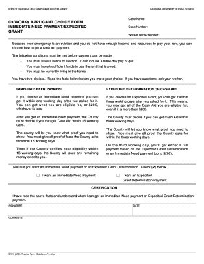 California CalWORKs Applicant Choice Form