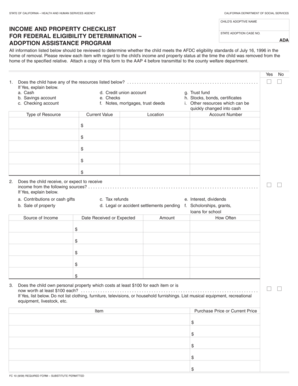 California Adoption Assistance Income Checklist
