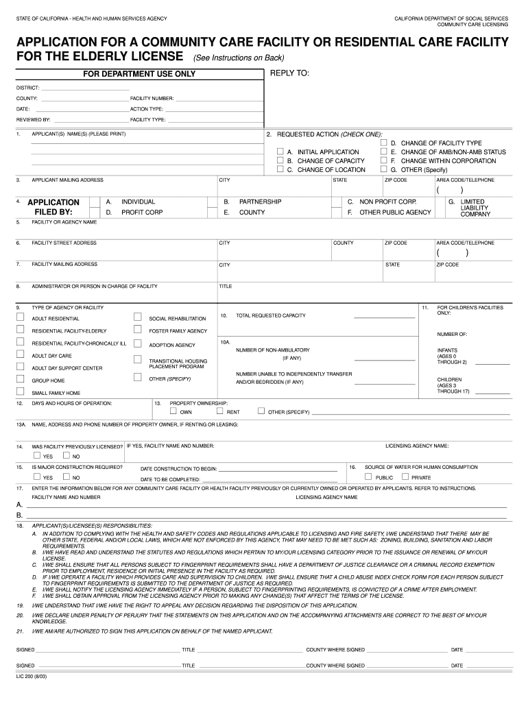 2003 Form CA LIC 200 Fill Online, Printable, Fillable, Blank PDFfiller
