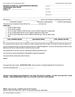 California Welfare to Work Overpayment Notice