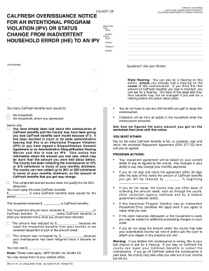 California CalFresh Overissuance Notice