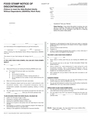 California Food Stamp Discontinuance Notice