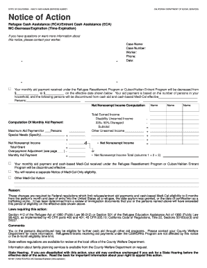 California Refugee Cash Assistance Notice of Action