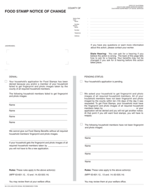California Food Stamp Notice of Change