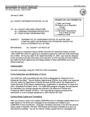 California Temporary Notice of Action 1230
