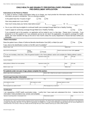 California CHDP Pre-Enrollment Application