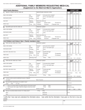 California Medi-Cal Additional Family Members Request Form