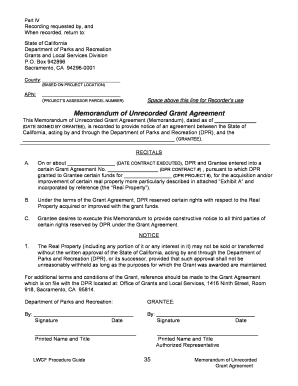 Land and Water Conservation Fund Memorandum of Unrecorded