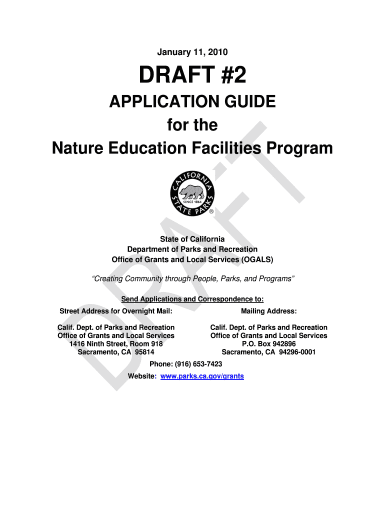 DRAFT #2 APPLICATION GUIDE for the Nature Education Facilities - parks ca Preview on Page 1