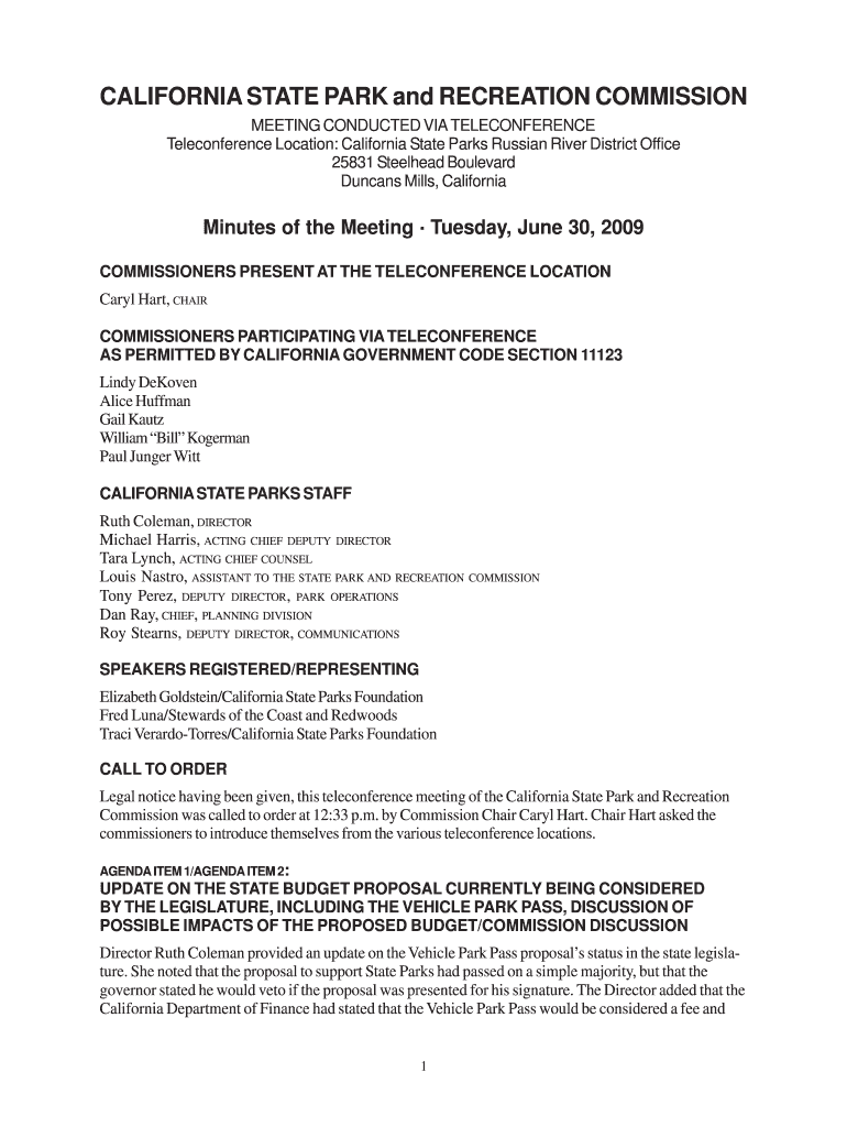 6-30-09 Minutes - California State Parks - parks ca Preview on Page 1