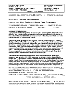 STATE OF CALIFORNIA CAPITAL OUTLAY BUDGET CHANGE PROPOSAL (COBCP) COVER PAGE (REV 03/04) BUDGET YEAR 2007-08 DEPARTMENT OF FINANCE 915 L Street Sacramento, CA 95814 IMS Mail Code: A15 ORG CODE: 3845 COBCP NO - sdrc ca