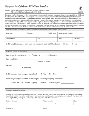 Request for Cal Grant Fifth Year Benefits