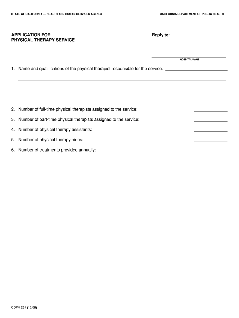 Application for Physical Therapy Service - California Department of - cdph ca Preview on Page 1
