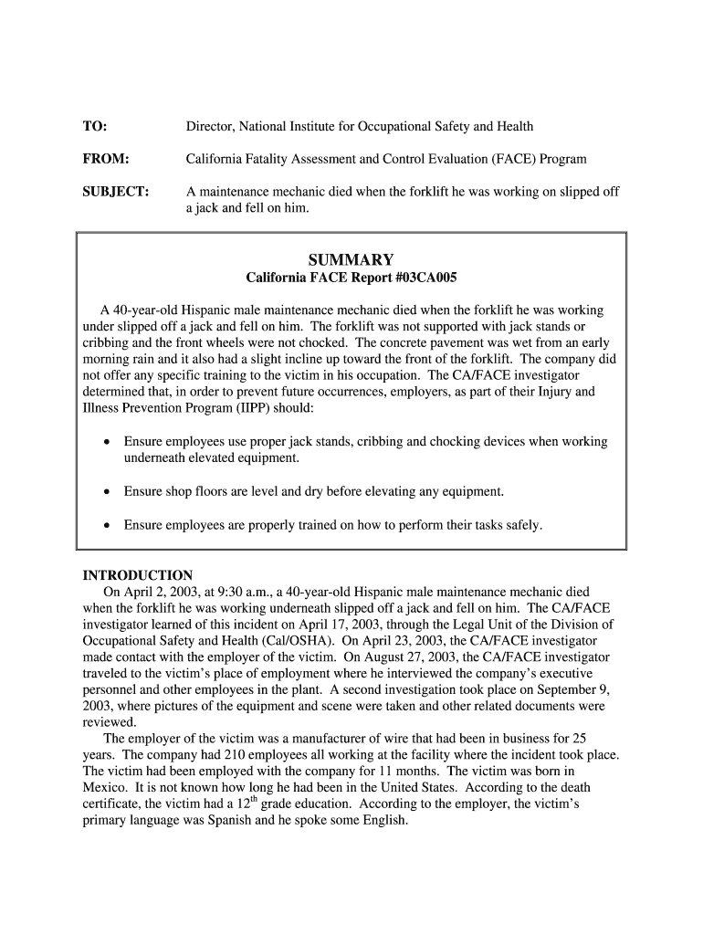 A maintenance mechanic died when the forklift he was working on slipped off Preview on Page 1