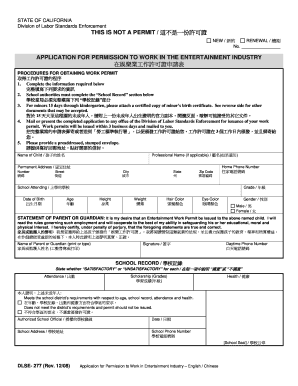 California Entertainment Work Permit Application
