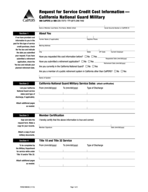 California National Guard Service Credit Cost Request Form