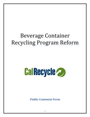 Beverage Container Recycling Program Reform Public Comment Form