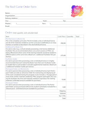 Sample church budget template excel - The Real Game Order Form - CaliforniaCareers.info - californiacareers