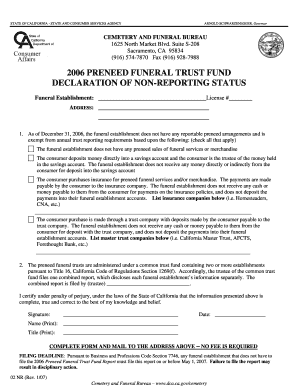 2006 Preneed Funeral Trust Fund Declaration of Non-Reporting Stat - cfb ca