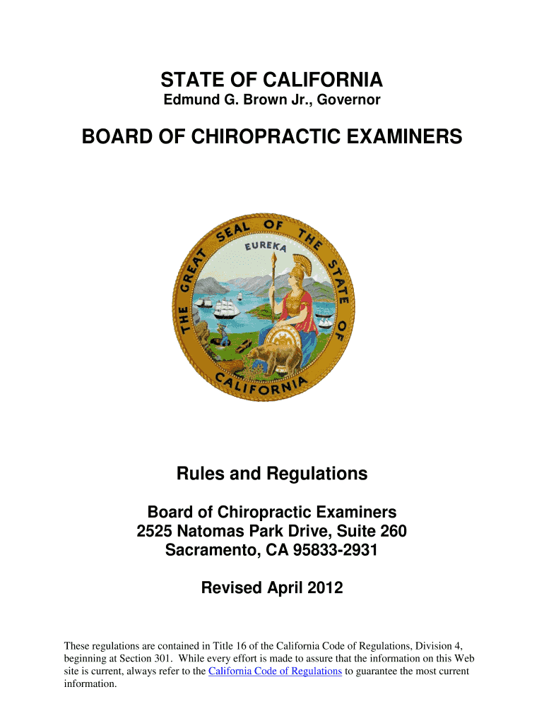 STATE OF CALIFORNIA BOARD OF CHIROPRACTIC EXAMINERS - chiro ca Preview on Page 1