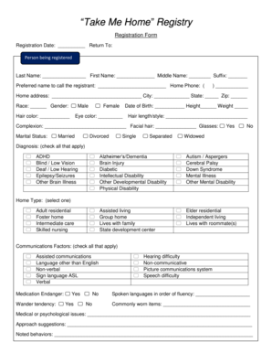 Take Me Home Registry Form