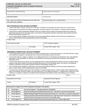 California Automatic Daylighting Control Acceptance Form