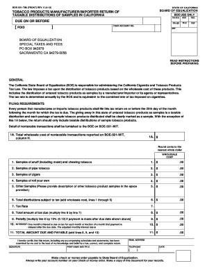 California Tobacco Products Tax Return