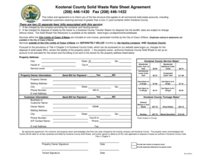 Kootenai County Solid Waste Rate Sheet Agreement