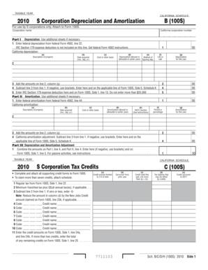 2010 Schedule BCDH (100S) -- S Corp Depreciation and Amortization - ftb ca