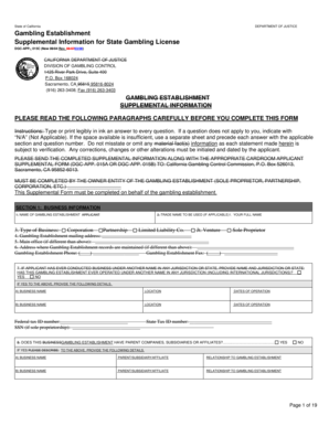 California Gambling License Supplemental Form