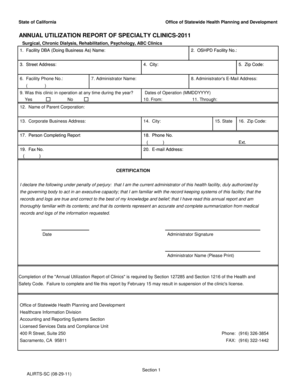 Annual Utilization Report of Specialty Clinics