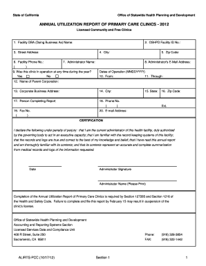 California Annual Utilization Report of Primary Care Clinics 2012