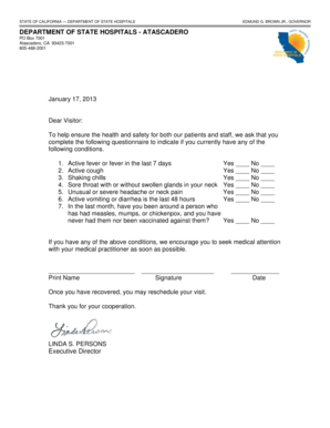 California Visitor Health Questionnaire