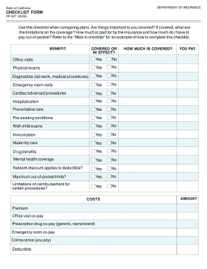 Fillable Online insurance ca CHECKLIST FORM Use this checklist when ...