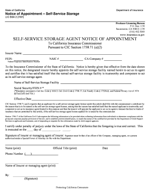 California Self-Service Storage Agent Notice of Appointment