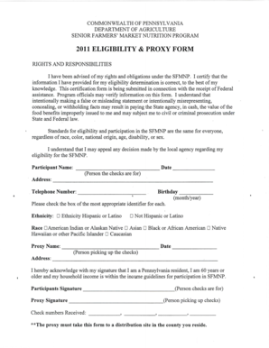 Pennsylvania Senior Farmers' Market Nutrition Program Eligibility Form