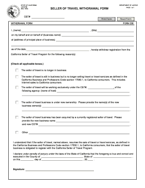 California Seller of Travel Withdrawal Form