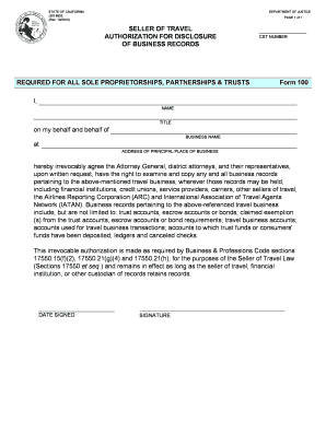 California Seller of Travel Authorization Form