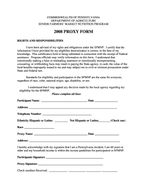 Pennsylvania Senior Farmers’ Market Nutrition Program Proxy Form