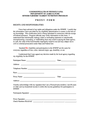Pennsylvania Senior Farmers' Market Nutrition Program Proxy Form