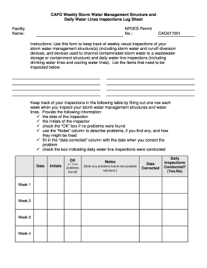 Storm Water Management Inspection Log