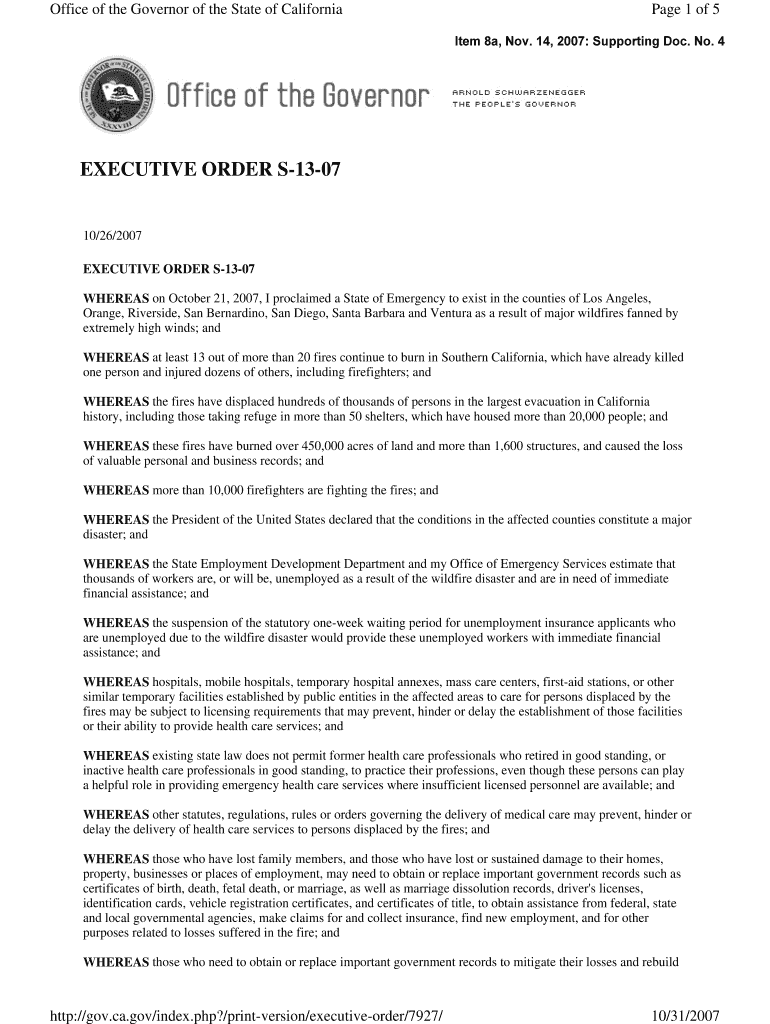 Executive order s-13-07 - State Water Resources Control Board Preview on Page 1