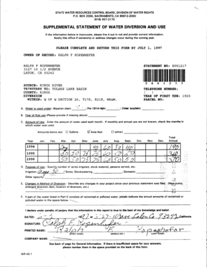 Supplemental Statement of Water Diversion and Use