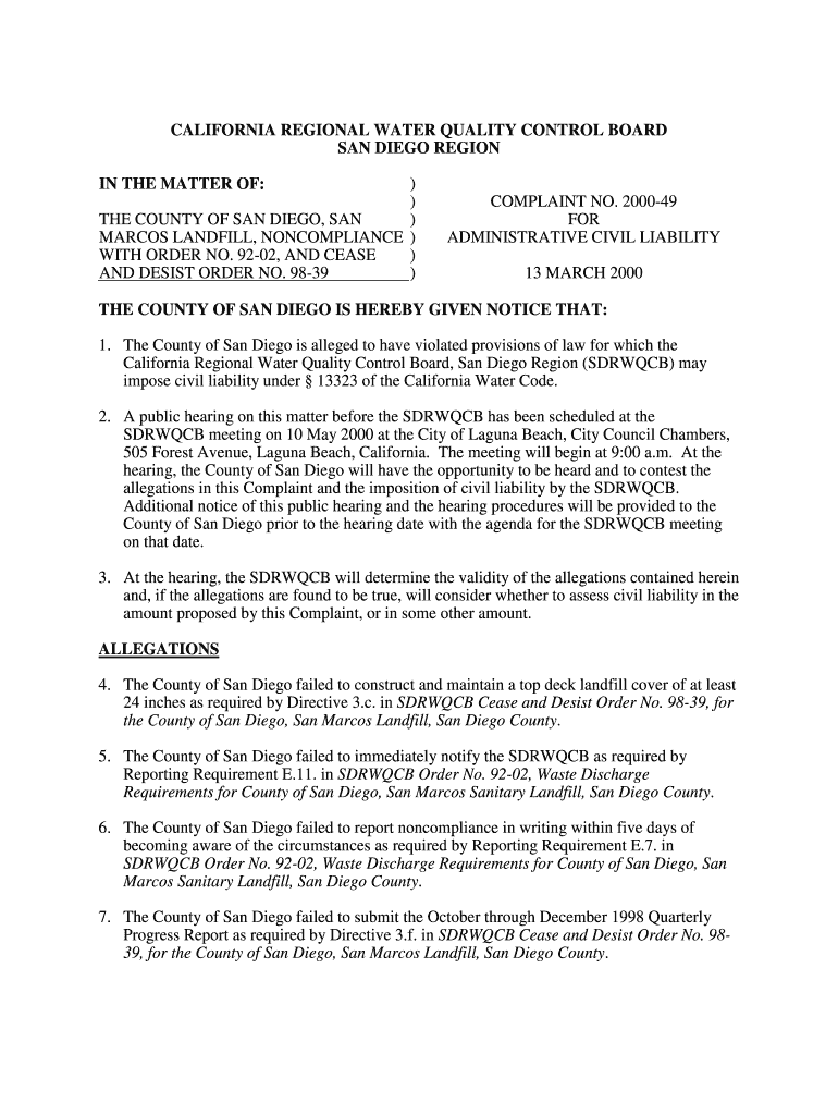 The county of san diego, san marcos landfill - State Water Resources - waterboards ca Preview on Page 1